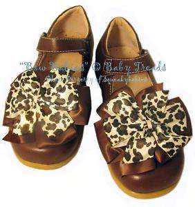 Girls Shoes Brown Add A Bow Satin Bows Cheetah Sz 10  2  