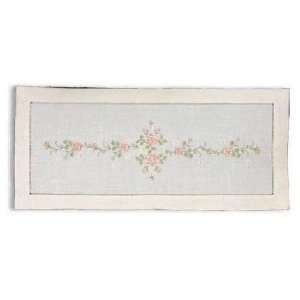 Heritage Lace Cross Stitch Rose Fine Linen Table Runner 16 x 36 