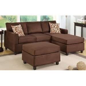  3 Pieces Sectional Sofa in Microfiber Plush / Chocolate by 