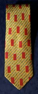 Red Green Yellow Striped Geometric BORSALINO 7 Fold Tie 57  