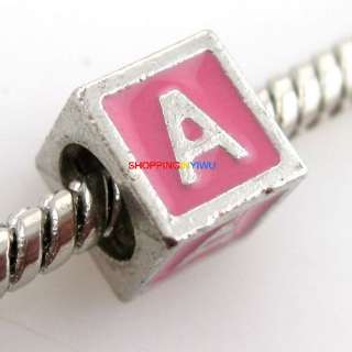 Alphabet Letter Enamel Pink A Z Charms European Beads Fit Bracelet 