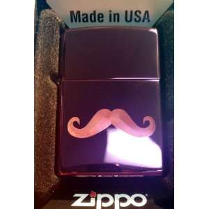 Zippo Custom Lighter   BIG Mustache Logo Abyss Purple Hi Polish Chrome 