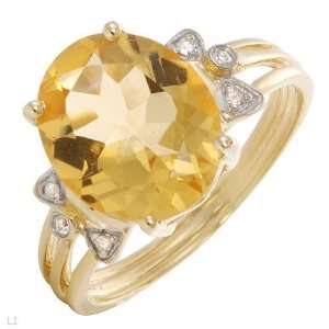   Precious Stones   Genuine Diamonds And Citrine In Yellow Gold Size 7