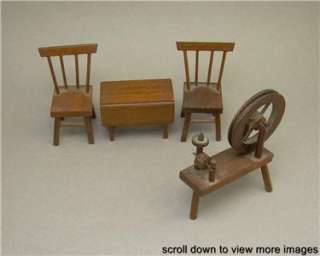   Wood Mahogany Dollhouse Miniature Furniture Spinning Wheel Chair Table