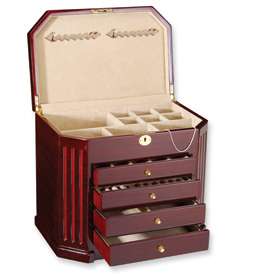 New Dark Oak/Burlwood 4 Drawer Gloss Finish Jewelry Box  