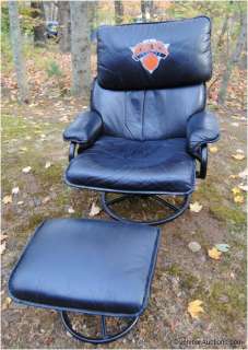 Black Leather Swivel Reclining Chair Ottoman NY Knicks  