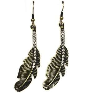 Antiqued Leaf Earrings with Crystal Stem, Bronze Jewelry