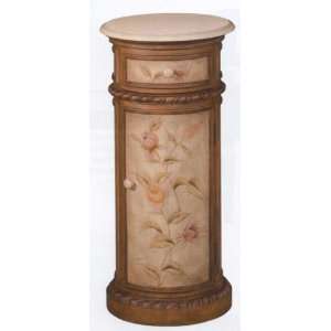    English Garden Wood and Marble Pedestal Cabinet