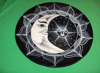Large Black/White 16”Round Buffet Serving Tray, Moon&Stars, Mexico