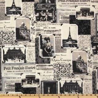  44 Wide April In Paris Map Black/White Fabric By The 
