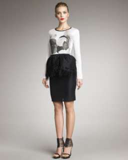 3KPB Jason Wu Floral Print Jersey Shirt & Ostrich Trim Zibeline Skirt