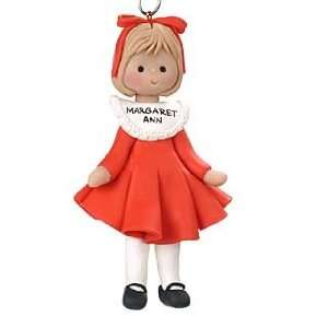  Personalized Little Girl in Red Dress Christmas Ornament 