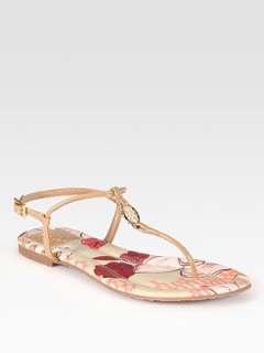 Tory Burch   Emmy Printed Leather T Strap Sandals    