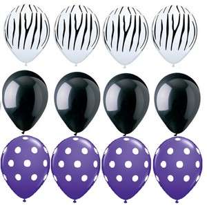 ZEBRA Stripes PRINT Purple White Dots 12 Piece Latex Helium Party 