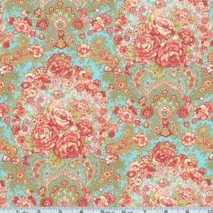   Chorus Rose Cluster Aqua Fabric By The Yard Arts, Crafts & Sewing