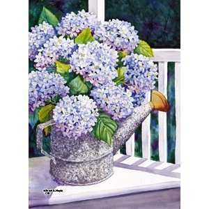 Front Porch Hydrangeas in Watering Can Mini Flag