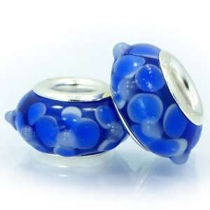  () Set of 2 (Two) blue flower murano glass 