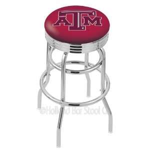 Texas A&M Aggies Logo Chrome Double Ring Swivel Bar Stool with Ribbed 
