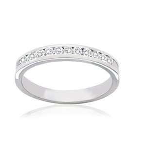 14k White Gold Round Cut Channel Set Clear Diamond Wedding Ring Band 0 