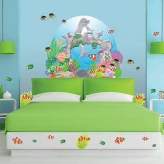 Kids Dolphin Fish Coral Reef Under The Sea Wall Mural  