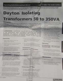 DAYTON Isolating Transformer; Input 240/480V, Output24V, 50VA 