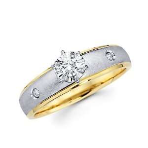Size  12.5   .13ct Diamond 14k Yellow Two 2 Tone Gold Engagement Ring 
