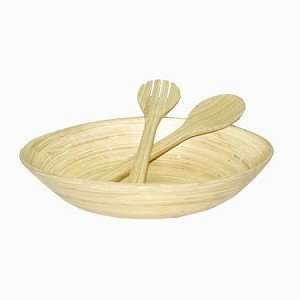 Spun Bamboo Bowl with Salad Servers   Functional or Beautiful Tabletop 