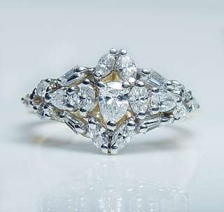 40ct Pear Marquise Baguette Round Diamond Ring 18K Gold Estate 