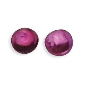   Dark Purple Freshwater Cultured Coin Pearl Post Earrings Jewelry