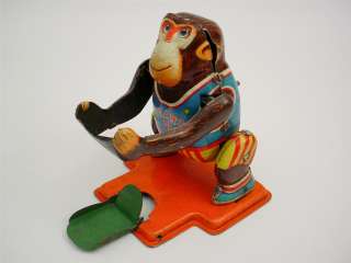 Vintage TPS Monkey Basket Player Wind Up Tin Toy Japan  