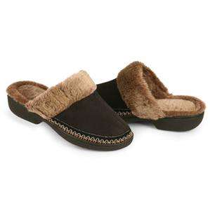 ISOTONER Woodlands Chunky Clog Style Slipper Shoe Microsuede Faux Fur 
