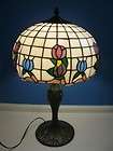   Stained/Leaded/Slag Glass Table Lamp Froral Shade Metal Base Works