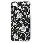White Flower Pattern IMD Back Case Cover Black for iPhone 4 4G 4S 