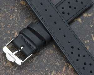 Black leather 20mm rally band with Heuer buckle  