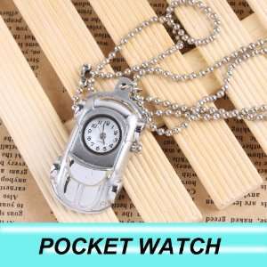   Car Shape Silver Round Metal Pocket Watch Silver Chain W0380 Beauty