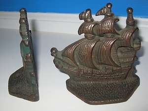   Vintage Spanish Clipper Sailing Ship Bookends Bronze Cast Iron Metal