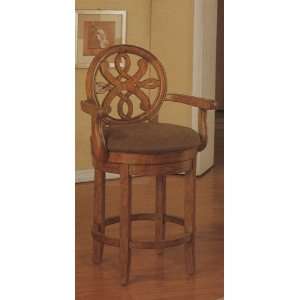  Walnut finish wood swivel bar stool with arms and vinyl 