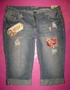NWT Amethyst PLUS Destroyed Denim Capri Jeans #6200  