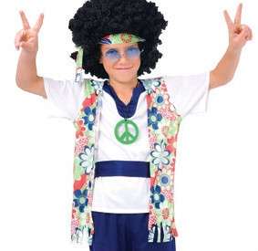 Boys Hippie Dude 60s 70s Hippy Fancy Dress Costume 3 10  