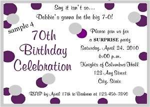 Personalized 70th Birthday Party Invitations  