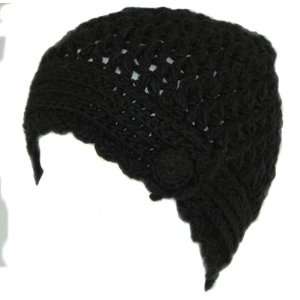   Black Knit Beanie w/ Button Warm Winter Hat NEW 