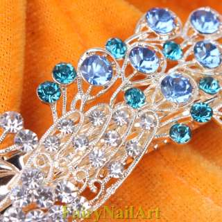 Peacock Ladies Elegant Hair Barrette Clamp Clip Grip Blue Crystal 