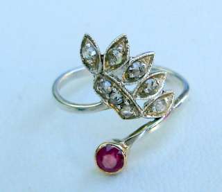 VICTORIAN DIAMOND RUBY 14 CT GOLD STERLING SILVER RING  