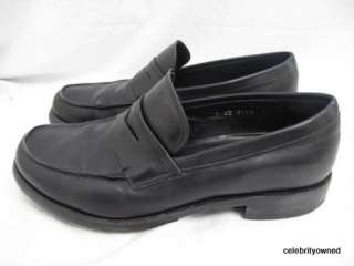 Prada Black Leather Wood Sole Penny Loafers 7.5  