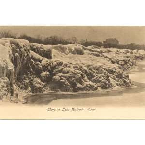   Postcard   Winter Scene on Shores of Lake Michigan Chicago Illinois