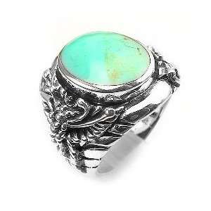    Mens LARGE Sterling Silver GREEN TURQUOISE Ring size 10.5 Jewelry