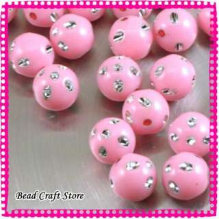 40pcs Lucite Soft Pink Sparkling Round Beads 12mm  