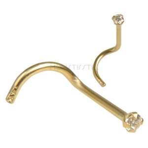    Solid 14K Gold 1.5mm CZ Gem Nose Screw Ring CLEAR USA Jewelry