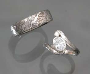 Custom Designed Two Ring Mokume Gane Wedding Rings  
