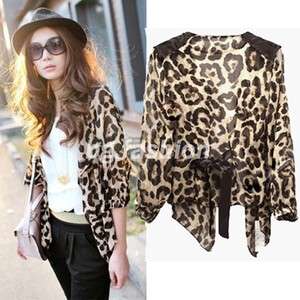 Sexy Womens Leopard Print Shirt Half sleeve Tops Chiffon Blouse Tee 